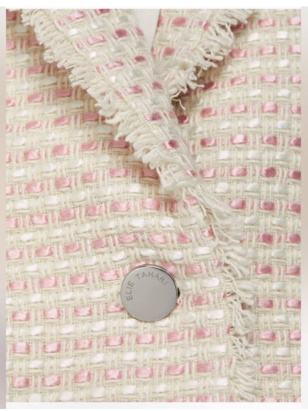 Elie Tahari Wool Blend Tweed One Button Nora Blazer in Light Pink - Picture 2 of 12